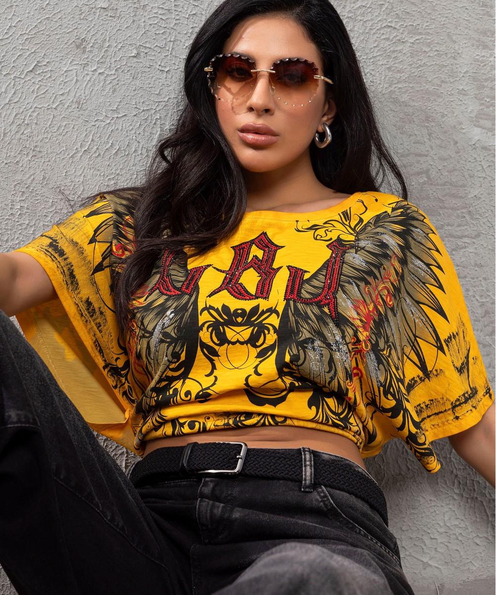 Cipo & Baxx Damen T-Shirt Rückenfrei WT-377 mustard