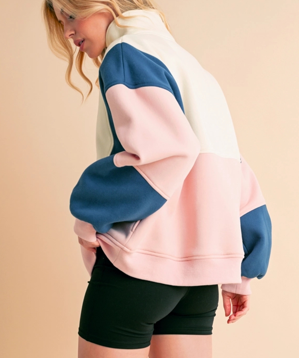 Alife and kickin, naketano, Pullover colour block rosa blau