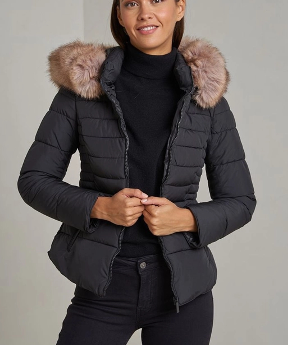 Daunenjacke mit Kunstpelzkapuze